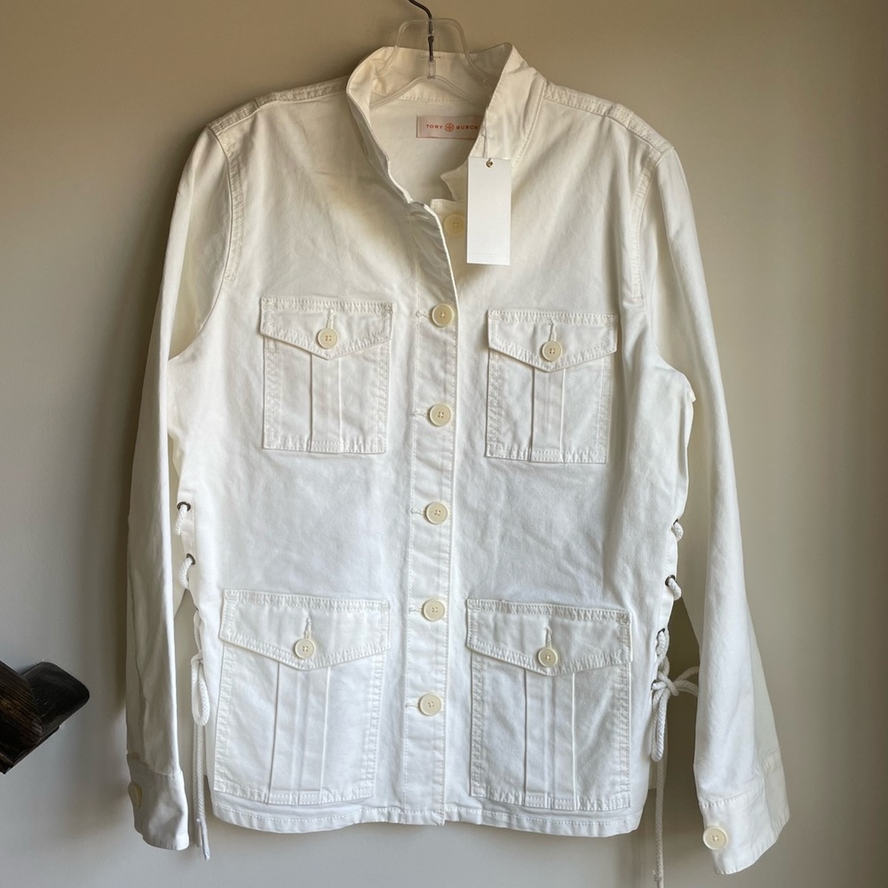 NWT Tory Burch Ivory Canvas Jacket with adjustable side lacing Size Large